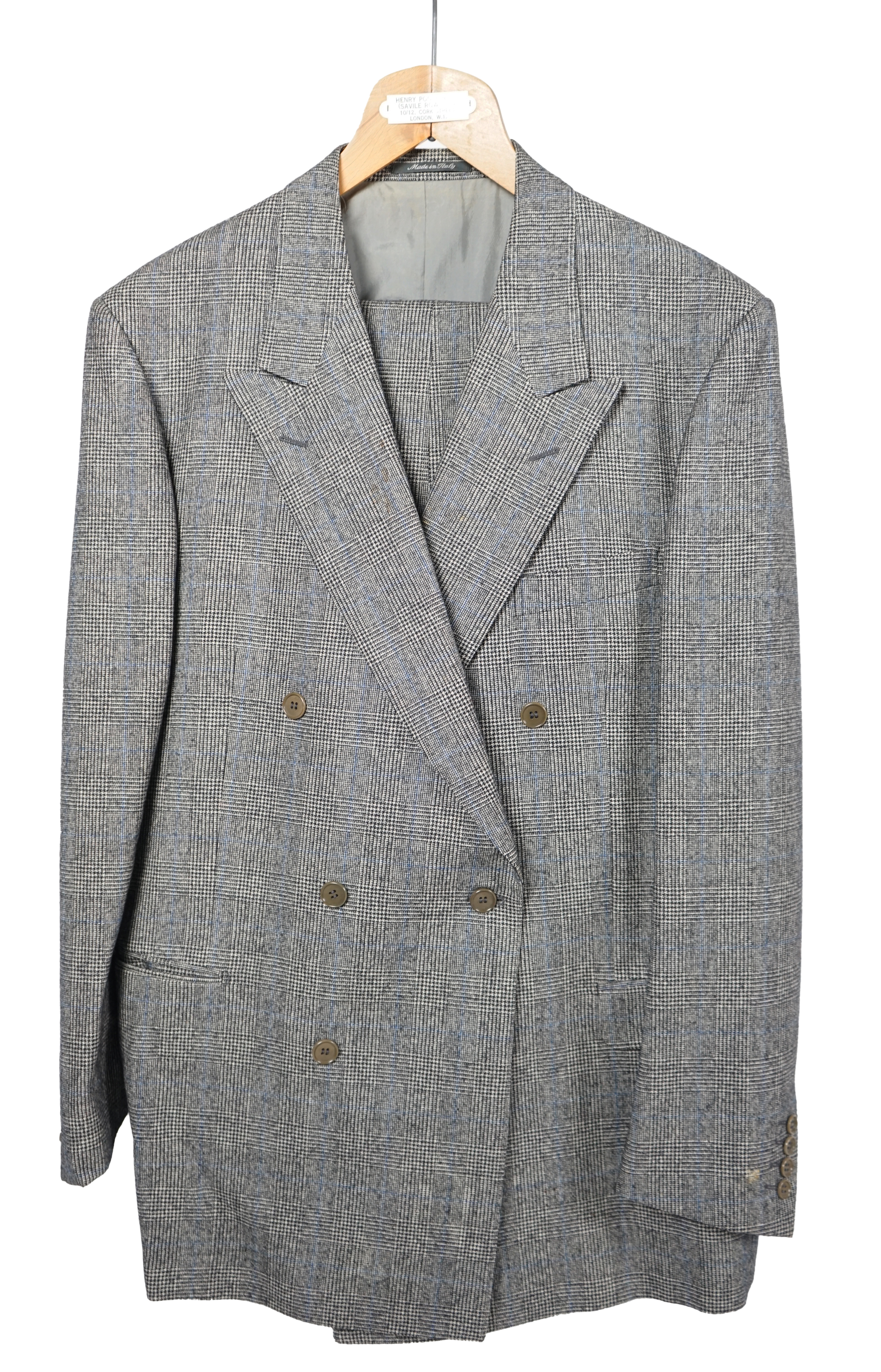 A Yves Saint Laurent rive gauche gentlemen's Prince of Wales check double breasted wool suit, approx size 42